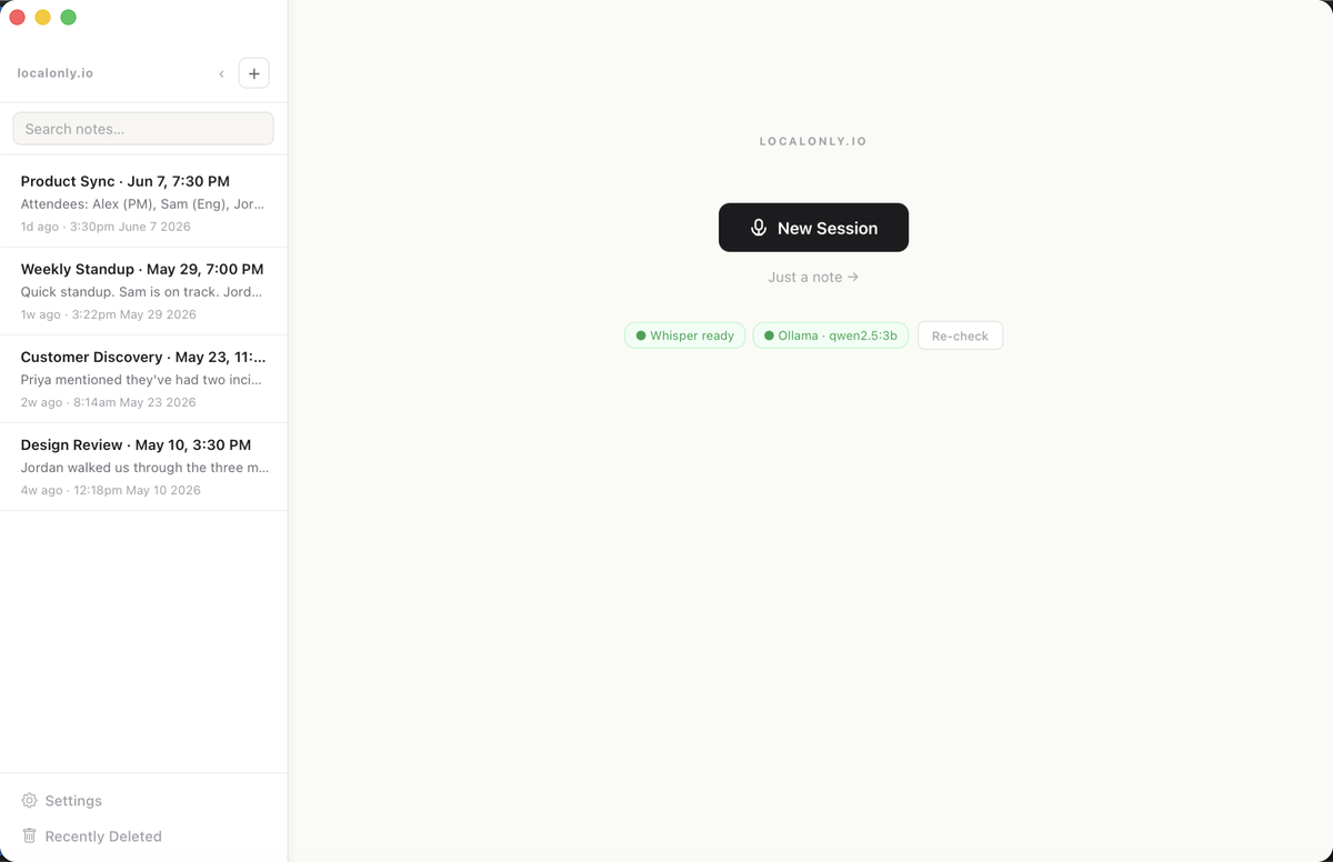 Notes list in localonly