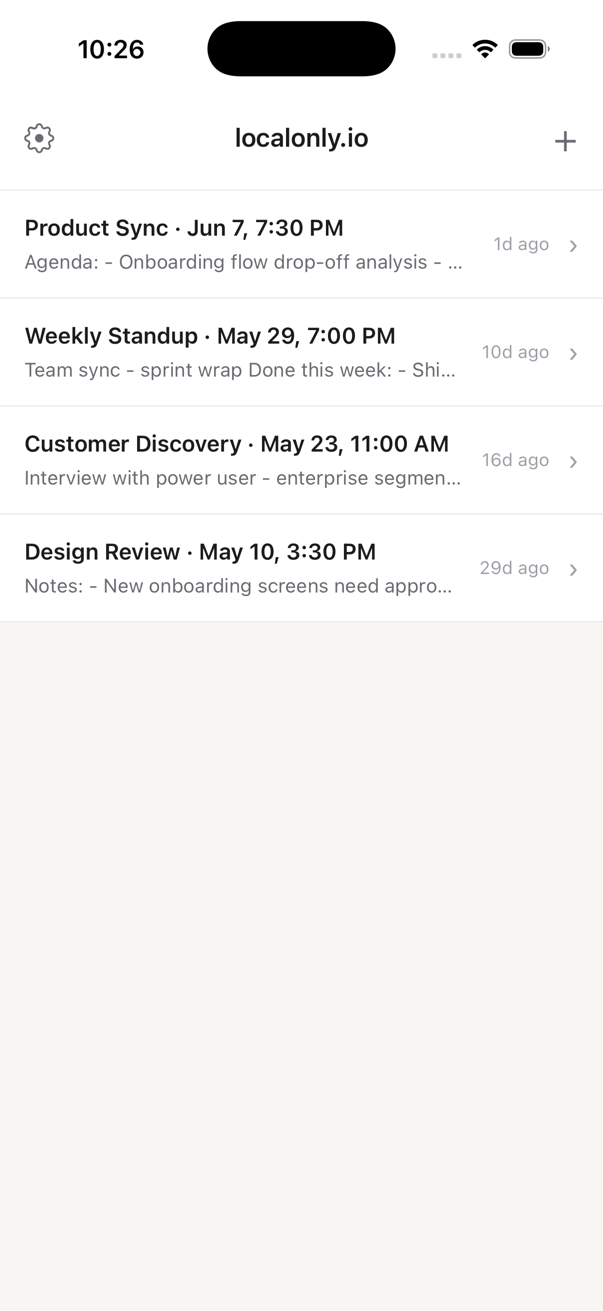 Notes list on iPhone in localonly