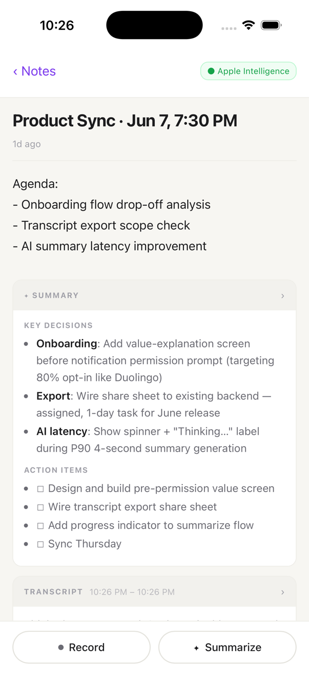 AI summary on iPhone in localonly